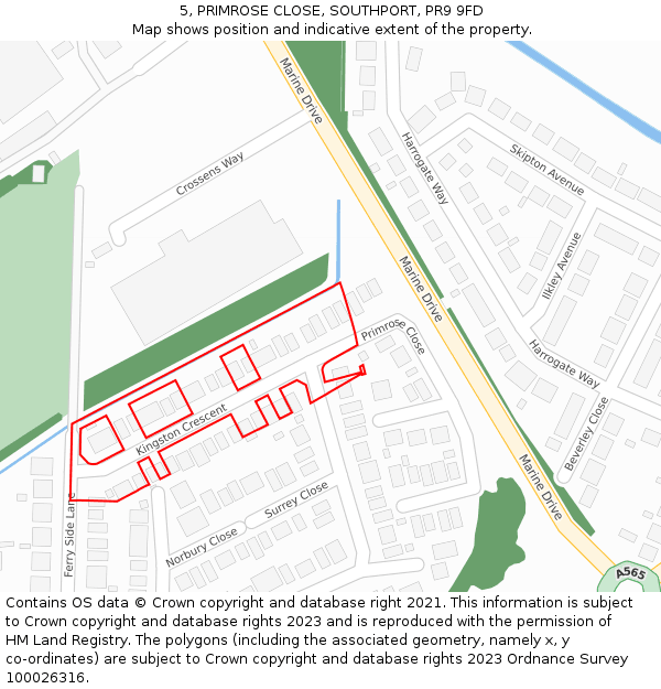 5, PRIMROSE CLOSE, SOUTHPORT, PR9 9FD: Location map and indicative extent of plot