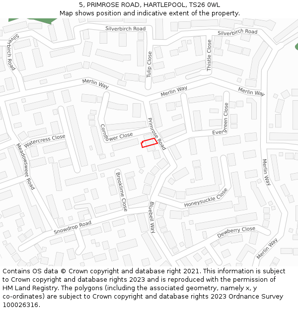 5, PRIMROSE ROAD, HARTLEPOOL, TS26 0WL: Location map and indicative extent of plot