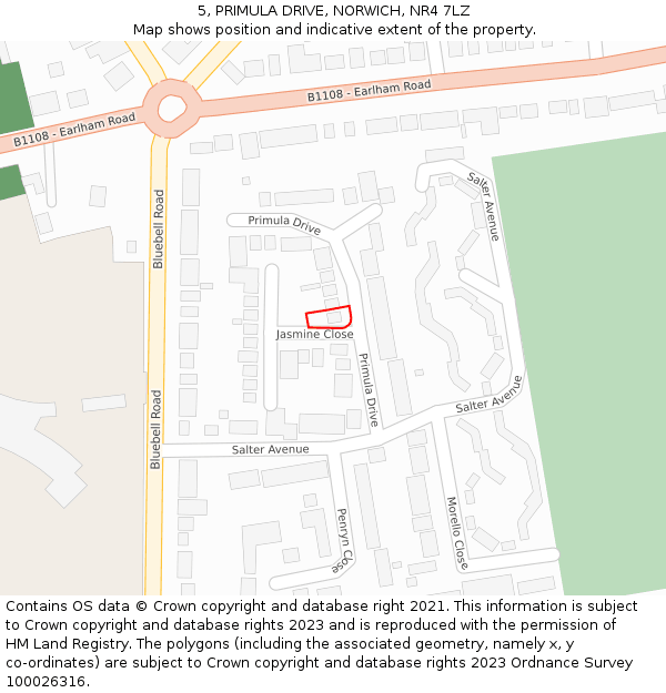 5, PRIMULA DRIVE, NORWICH, NR4 7LZ: Location map and indicative extent of plot