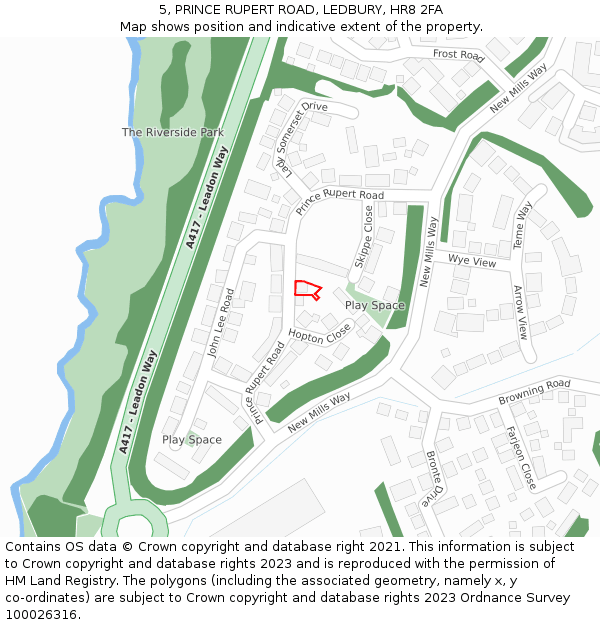 5, PRINCE RUPERT ROAD, LEDBURY, HR8 2FA: Location map and indicative extent of plot