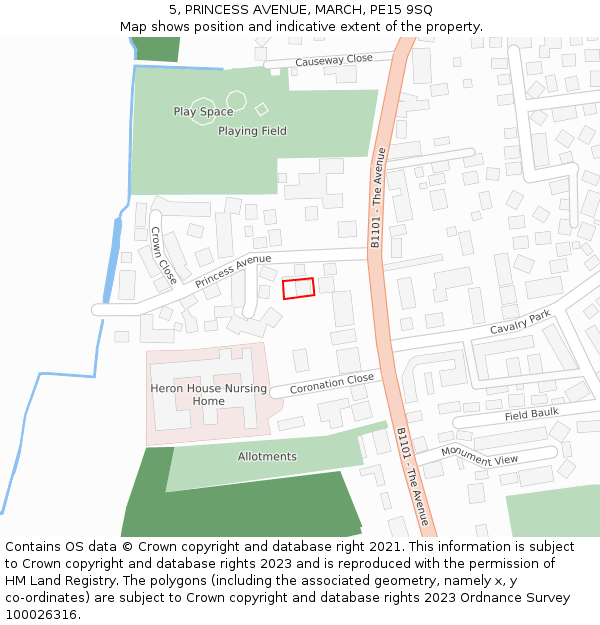 5, PRINCESS AVENUE, MARCH, PE15 9SQ: Location map and indicative extent of plot