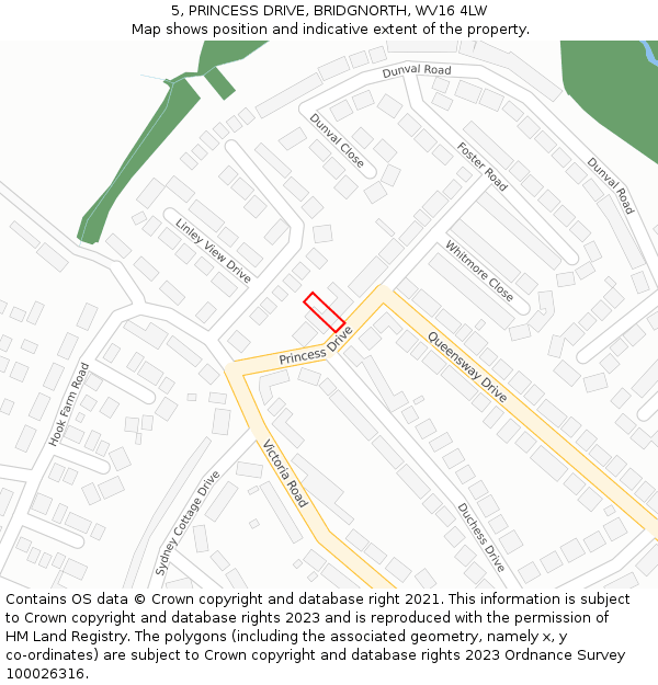 5, PRINCESS DRIVE, BRIDGNORTH, WV16 4LW: Location map and indicative extent of plot