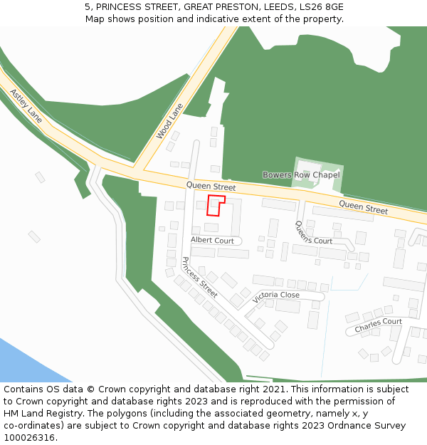 5, PRINCESS STREET, GREAT PRESTON, LEEDS, LS26 8GE: Location map and indicative extent of plot