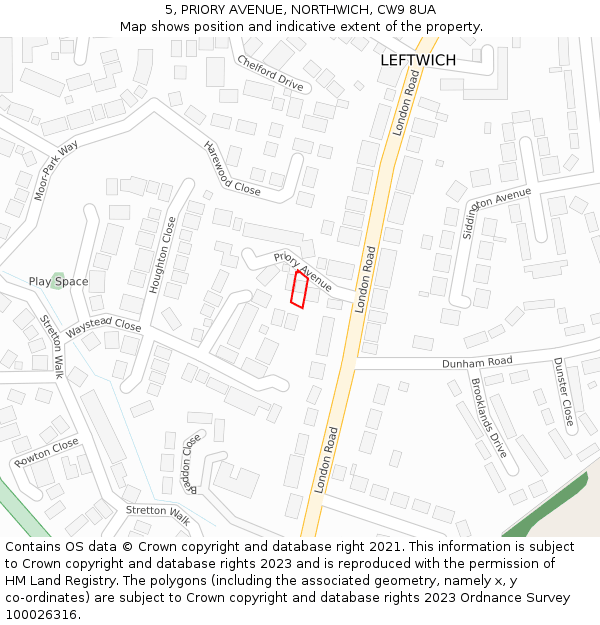 5, PRIORY AVENUE, NORTHWICH, CW9 8UA: Location map and indicative extent of plot