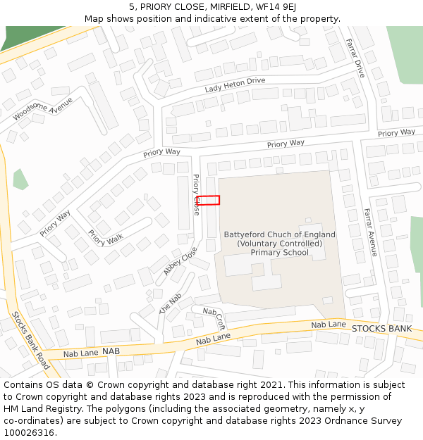 5, PRIORY CLOSE, MIRFIELD, WF14 9EJ: Location map and indicative extent of plot