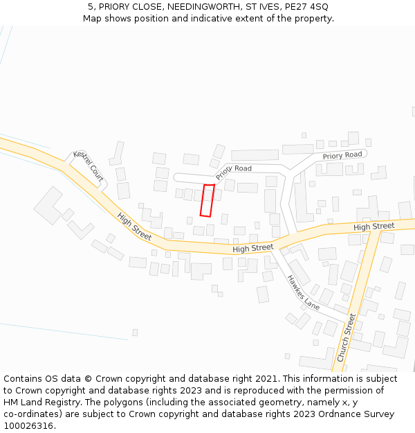 5, PRIORY CLOSE, NEEDINGWORTH, ST IVES, PE27 4SQ: Location map and indicative extent of plot