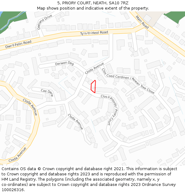 5, PRIORY COURT, NEATH, SA10 7RZ: Location map and indicative extent of plot