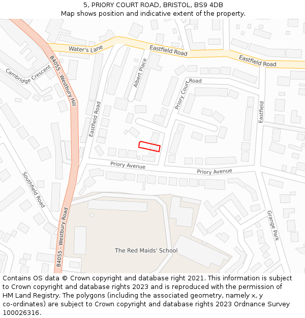 5, PRIORY COURT ROAD, BRISTOL, BS9 4DB: Location map and indicative extent of plot