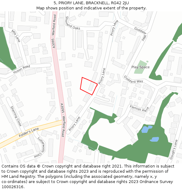 5, PRIORY LANE, BRACKNELL, RG42 2JU: Location map and indicative extent of plot