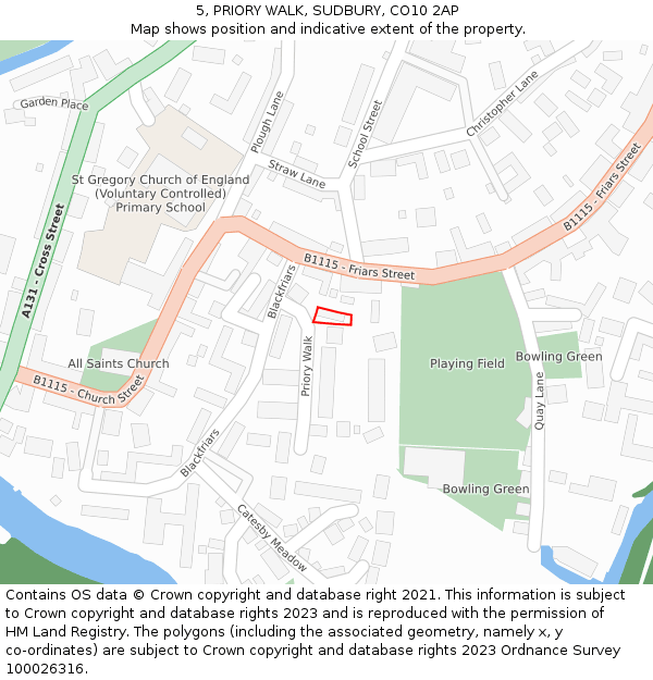 5, PRIORY WALK, SUDBURY, CO10 2AP: Location map and indicative extent of plot