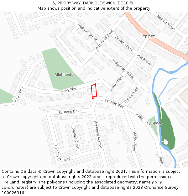 5, PRIORY WAY, BARNOLDSWICK, BB18 5HJ: Location map and indicative extent of plot