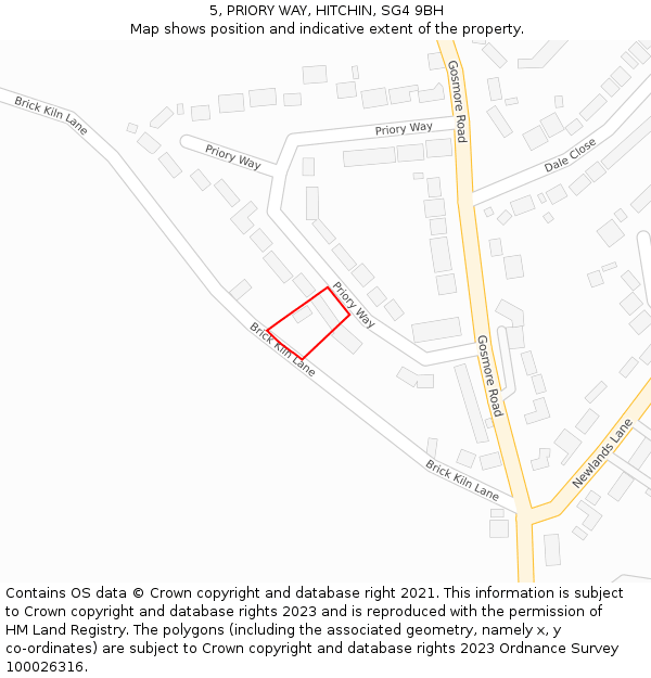 5, PRIORY WAY, HITCHIN, SG4 9BH: Location map and indicative extent of plot