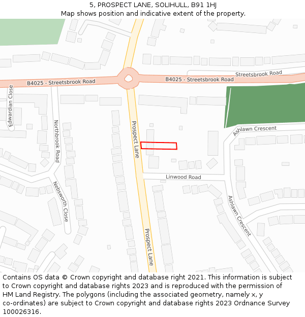 5, PROSPECT LANE, SOLIHULL, B91 1HJ: Location map and indicative extent of plot