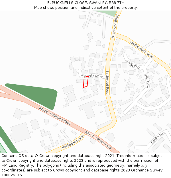 5, PUCKNELLS CLOSE, SWANLEY, BR8 7TH: Location map and indicative extent of plot