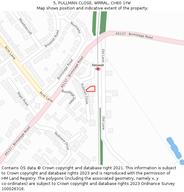 5, PULLMAN CLOSE, WIRRAL, CH60 1YW: Location map and indicative extent of plot