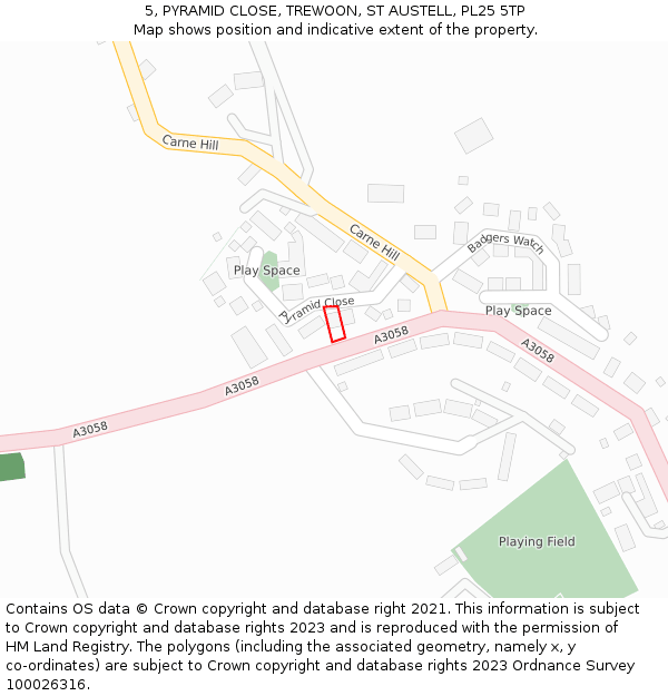 5, PYRAMID CLOSE, TREWOON, ST AUSTELL, PL25 5TP: Location map and indicative extent of plot