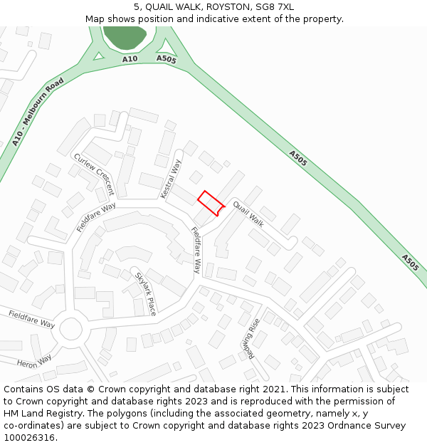 5, QUAIL WALK, ROYSTON, SG8 7XL: Location map and indicative extent of plot