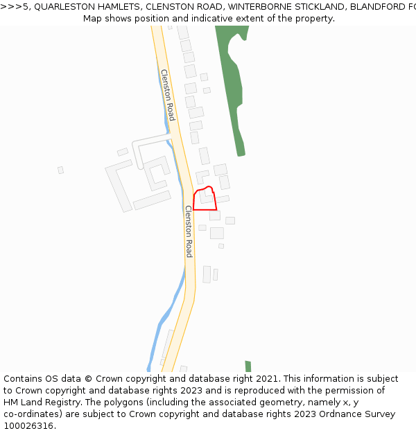 5, QUARLESTON HAMLETS, CLENSTON ROAD, WINTERBORNE STICKLAND, BLANDFORD FORUM, DT11 0NP: Location map and indicative extent of plot