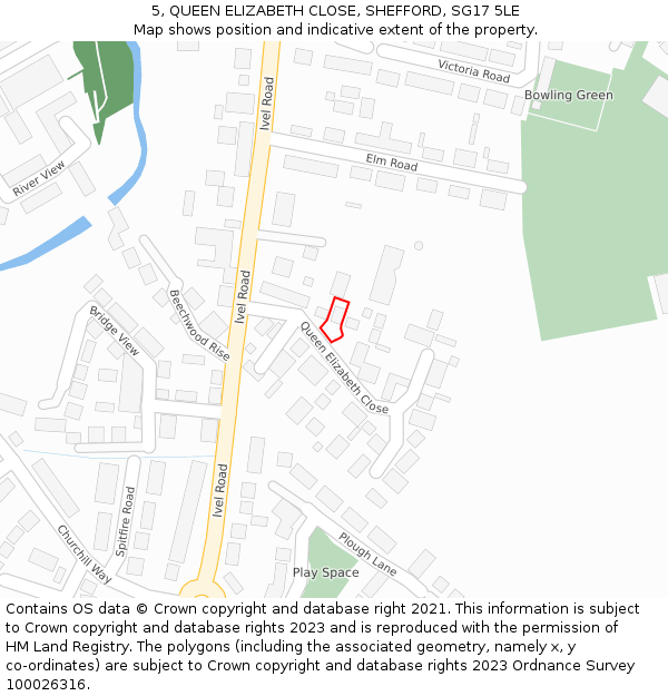 5, QUEEN ELIZABETH CLOSE, SHEFFORD, SG17 5LE: Location map and indicative extent of plot