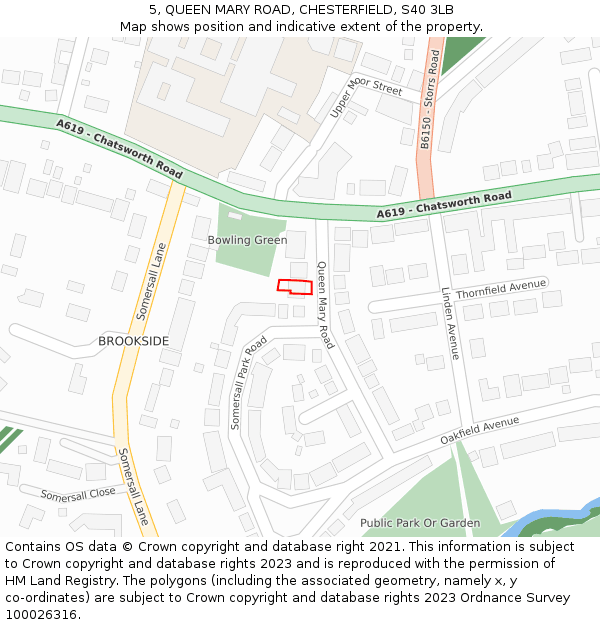 5, QUEEN MARY ROAD, CHESTERFIELD, S40 3LB: Location map and indicative extent of plot