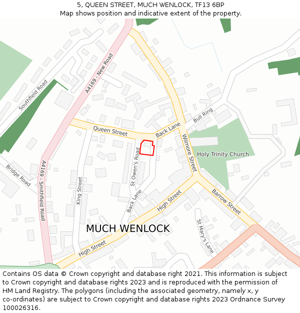 5, QUEEN STREET, MUCH WENLOCK, TF13 6BP: Location map and indicative extent of plot
