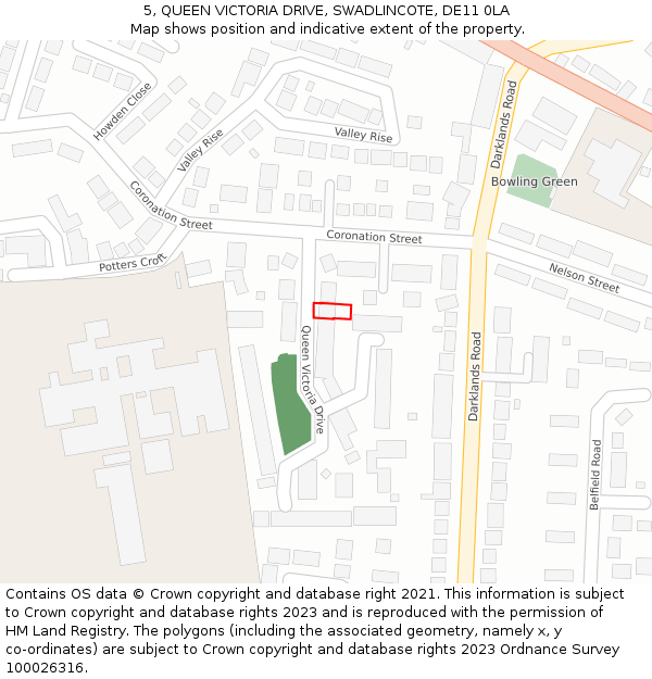 5, QUEEN VICTORIA DRIVE, SWADLINCOTE, DE11 0LA: Location map and indicative extent of plot