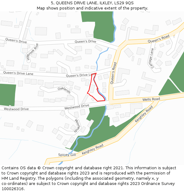 5, QUEENS DRIVE LANE, ILKLEY, LS29 9QS: Location map and indicative extent of plot