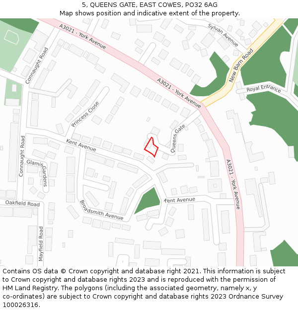 5, QUEENS GATE, EAST COWES, PO32 6AG: Location map and indicative extent of plot