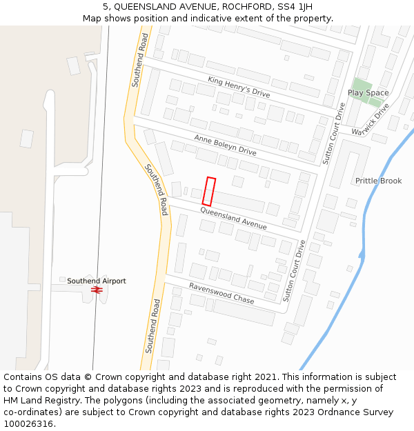 5, QUEENSLAND AVENUE, ROCHFORD, SS4 1JH: Location map and indicative extent of plot