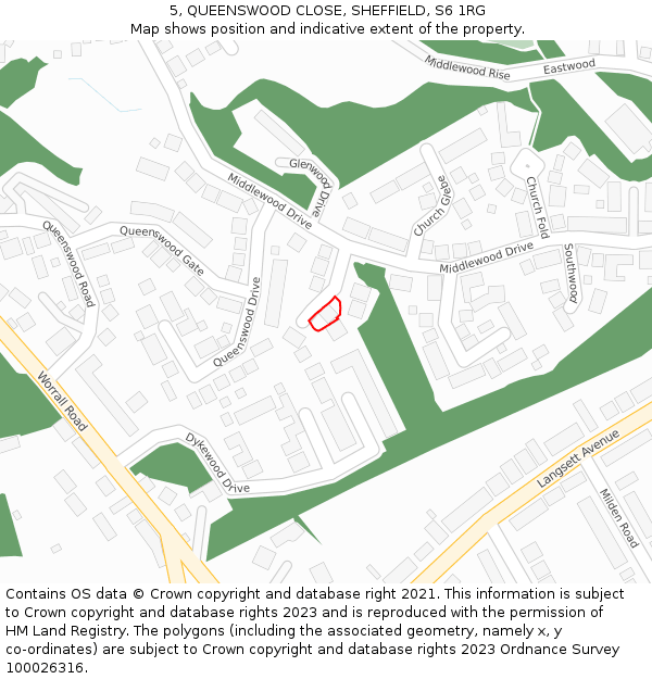 5, QUEENSWOOD CLOSE, SHEFFIELD, S6 1RG: Location map and indicative extent of plot