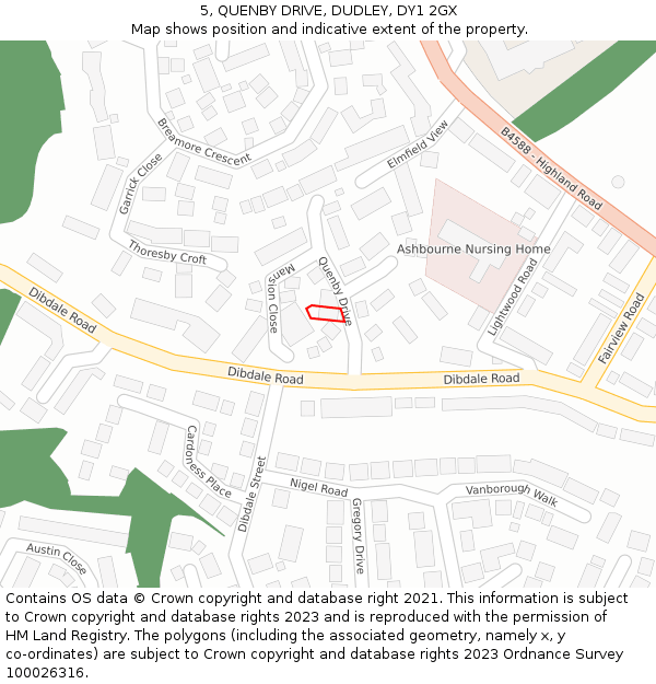 5, QUENBY DRIVE, DUDLEY, DY1 2GX: Location map and indicative extent of plot