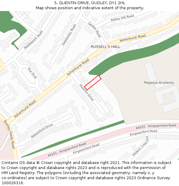 5, QUENTIN DRIVE, DUDLEY, DY1 2HL: Location map and indicative extent of plot