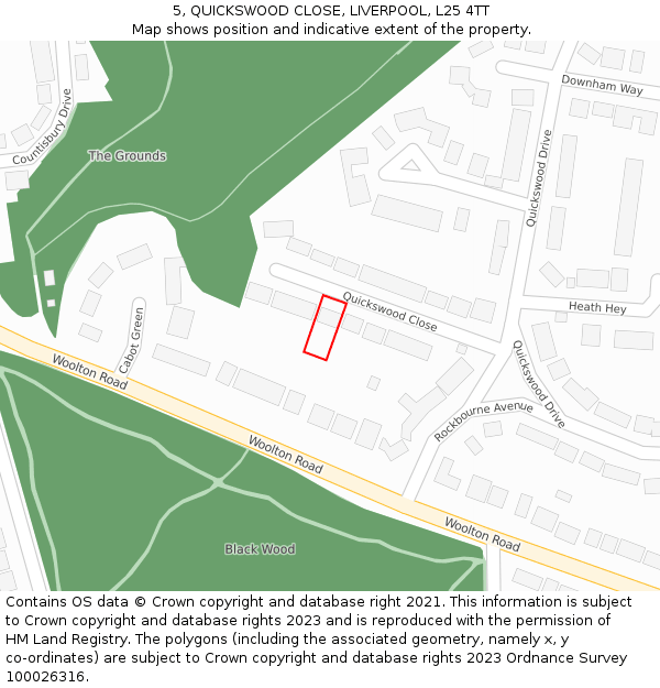 5, QUICKSWOOD CLOSE, LIVERPOOL, L25 4TT: Location map and indicative extent of plot