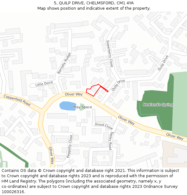 5, QUILP DRIVE, CHELMSFORD, CM1 4YA: Location map and indicative extent of plot