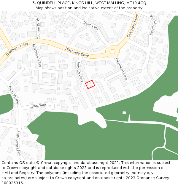 5, QUINDELL PLACE, KINGS HILL, WEST MALLING, ME19 4GQ: Location map and indicative extent of plot