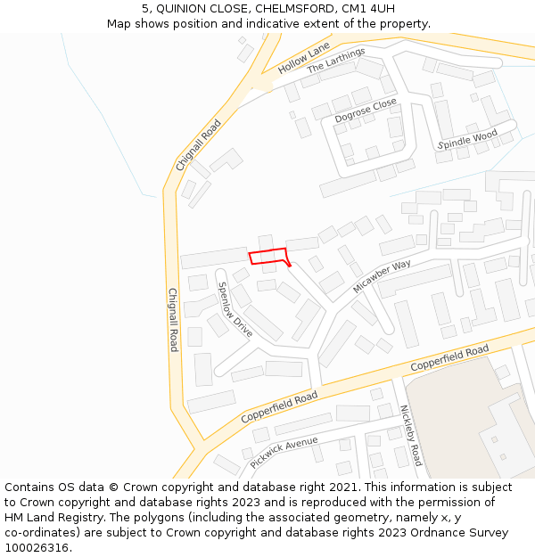 5, QUINION CLOSE, CHELMSFORD, CM1 4UH: Location map and indicative extent of plot