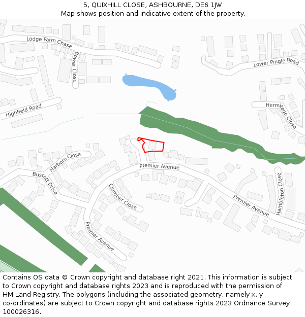 5, QUIXHILL CLOSE, ASHBOURNE, DE6 1JW: Location map and indicative extent of plot