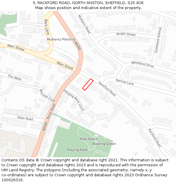 5, RACKFORD ROAD, NORTH ANSTON, SHEFFIELD, S25 4DE: Location map and indicative extent of plot