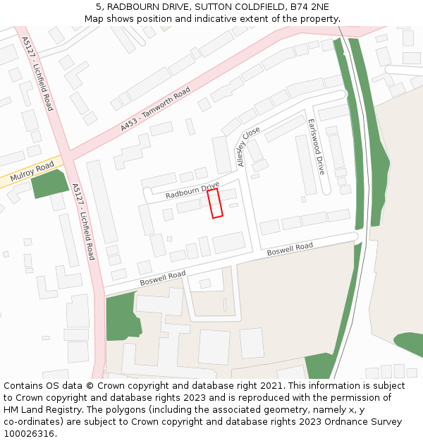5, RADBOURN DRIVE, SUTTON COLDFIELD, B74 2NE: Location map and indicative extent of plot