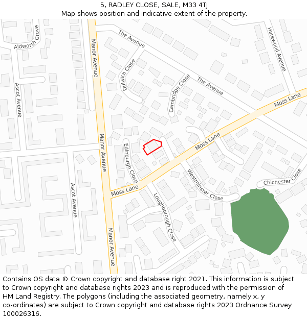 5, RADLEY CLOSE, SALE, M33 4TJ: Location map and indicative extent of plot