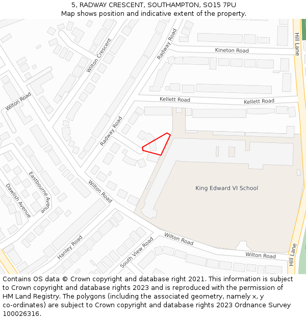 5, RADWAY CRESCENT, SOUTHAMPTON, SO15 7PU: Location map and indicative extent of plot