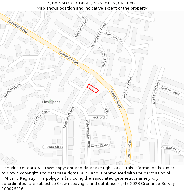 5, RAINSBROOK DRIVE, NUNEATON, CV11 6UE: Location map and indicative extent of plot