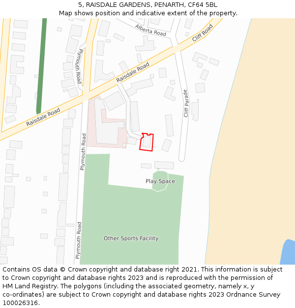 5, RAISDALE GARDENS, PENARTH, CF64 5BL: Location map and indicative extent of plot