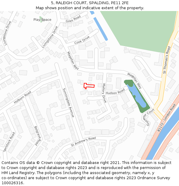 5, RALEIGH COURT, SPALDING, PE11 2FE: Location map and indicative extent of plot