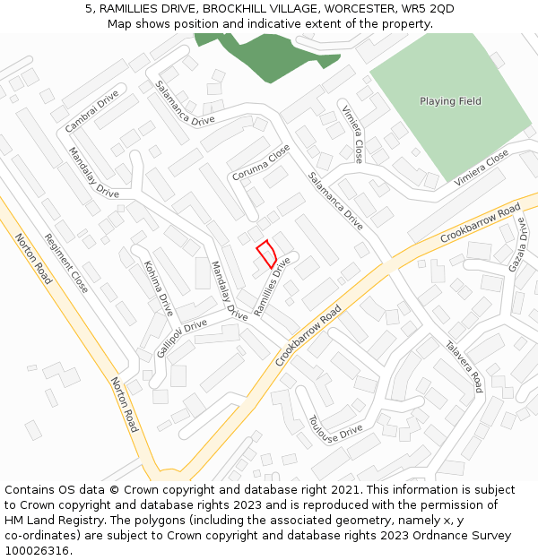 5, RAMILLIES DRIVE, BROCKHILL VILLAGE, WORCESTER, WR5 2QD: Location map and indicative extent of plot