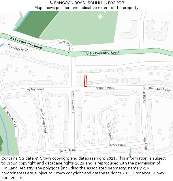 5, RANGOON ROAD, SOLIHULL, B92 9DB: Location map and indicative extent of plot