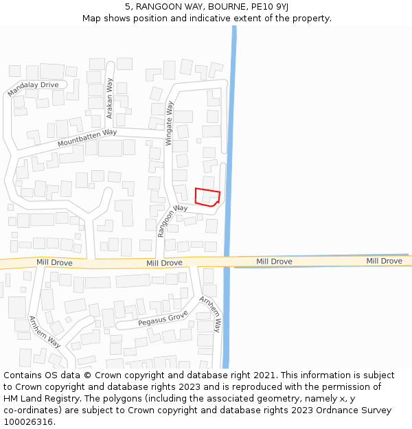 5, RANGOON WAY, BOURNE, PE10 9YJ: Location map and indicative extent of plot