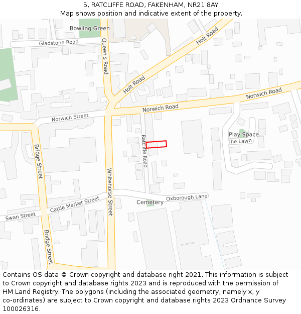 5, RATCLIFFE ROAD, FAKENHAM, NR21 8AY: Location map and indicative extent of plot