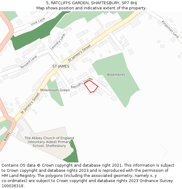 5, RATCLIFFS GARDEN, SHAFTESBURY, SP7 8HJ: Location map and indicative extent of plot