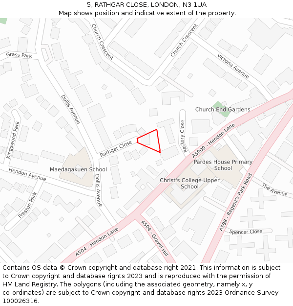 5, RATHGAR CLOSE, LONDON, N3 1UA: Location map and indicative extent of plot